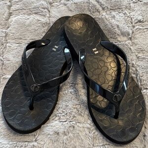 COACH Black Flip Flops with Logo